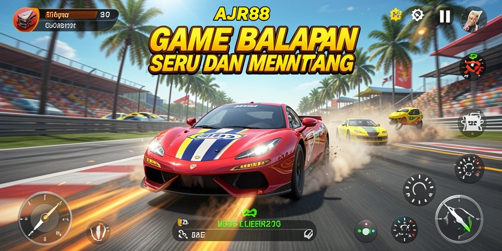 Screenshot menunjukkan aksi balapan mendebarkan di AJR88.