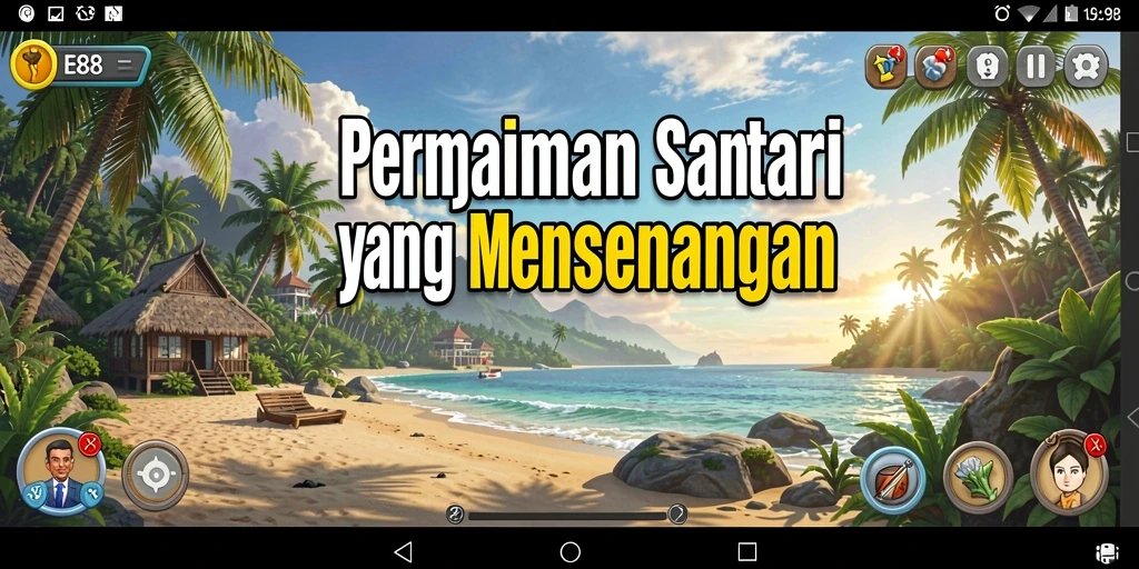 Tampilan gameplay E88 yang penuh warna dan ceria.