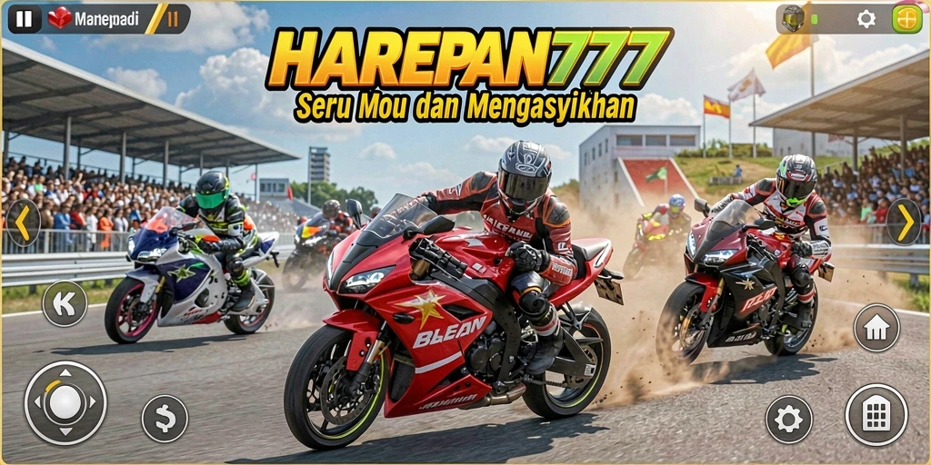 Tampilan balapan mendebarkan dalam HARAPAN777 dengan motor yang beraksi.