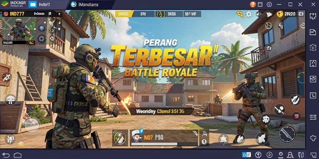 Screenshot utama IND777 menampilkan aksi seru Battle Royale.
