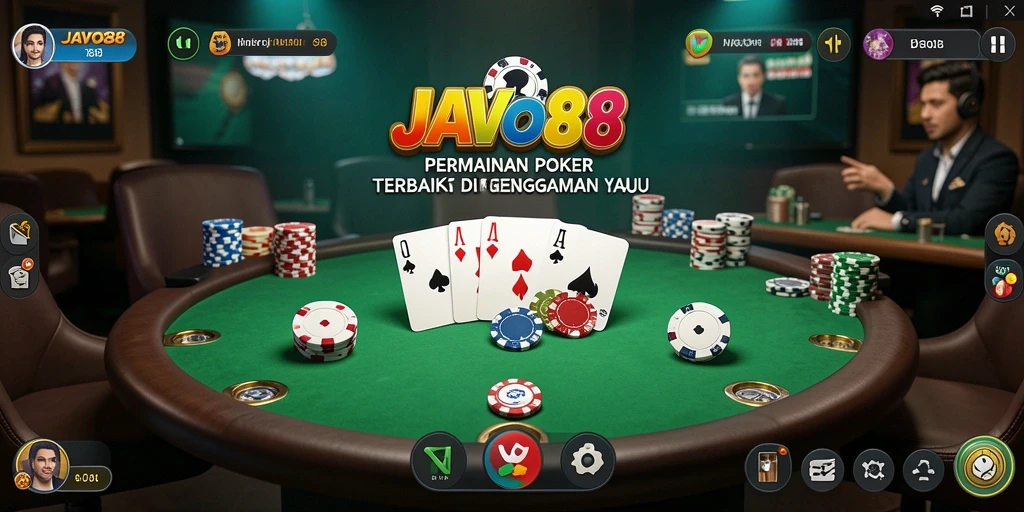 Screenshot utama JAVO88 menampilkan gameplay poker yang seru dan kompetitif.