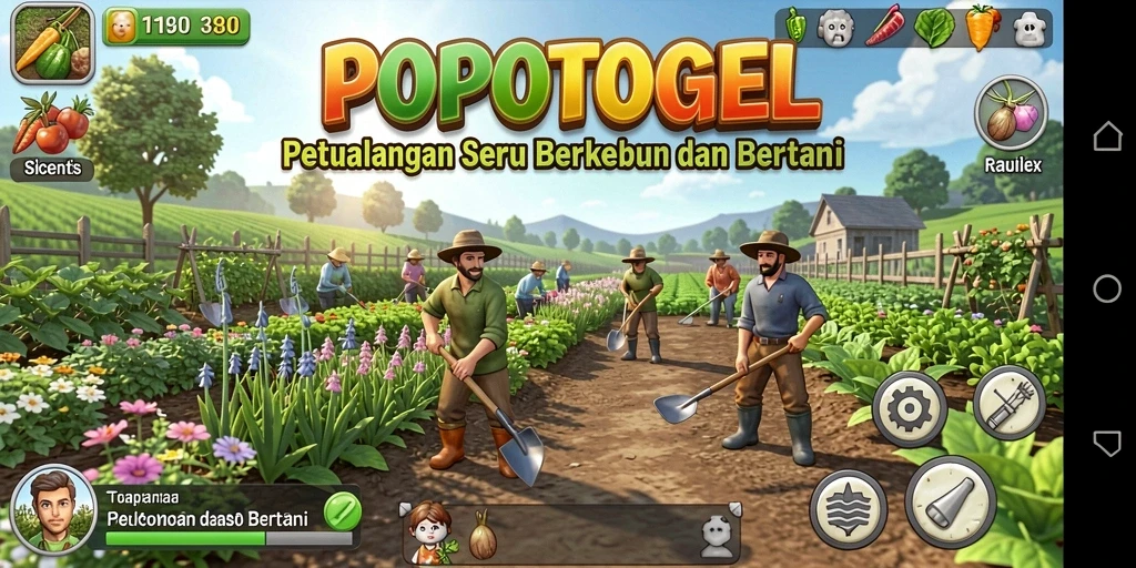 Tampilan gameplay seru di kebun dengan berbagai tanaman.