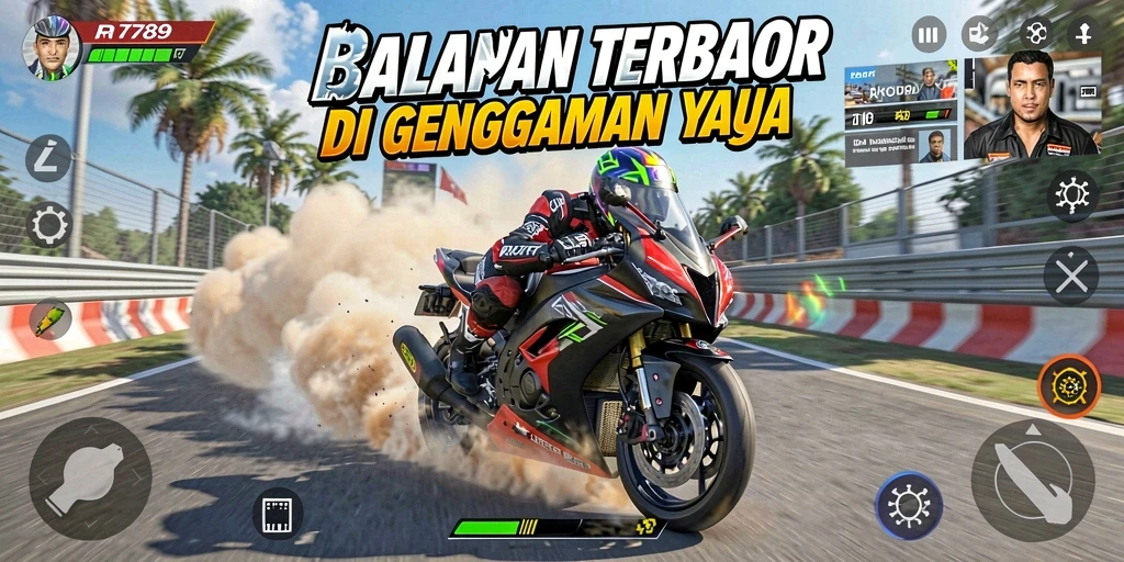Screenshot gameplay <strong>RR789</strong> yang menampilkan aksi balapan motor yang menegangkan.